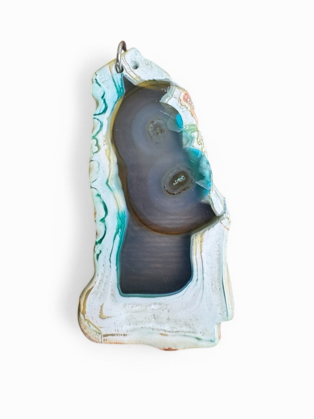 Hand Crafted Green and White Agate Slice Pendant Necklace